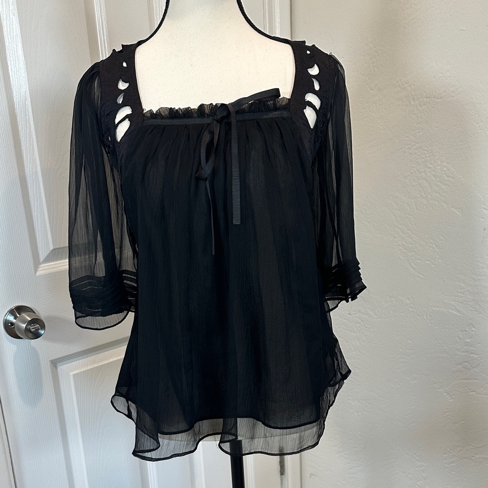 Black Sheer Blouse with Cutout Details, flutter sleeve, gothic, fairycore